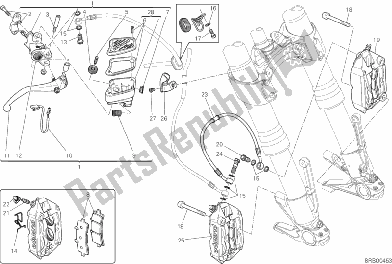 Todas as partes de Sistema De Freio Dianteiro do Ducati Diavel Diesel 1200 2017
